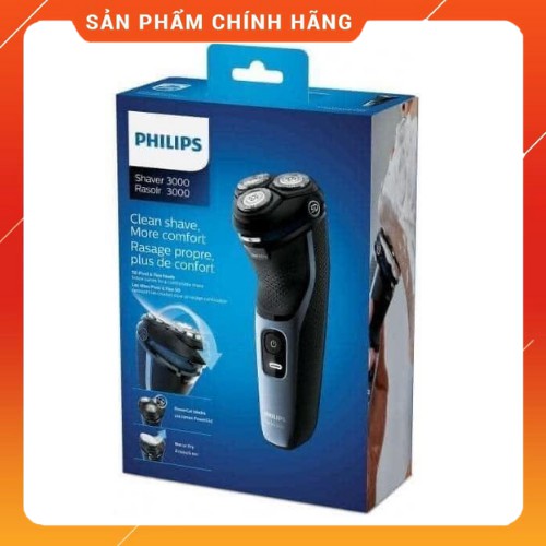 Máy cạo râu không dây (sạc điện) dành cho nam Philips S3133/51 Series 3000 đời mới, hiện đại (cạo ướt, cạo khô)