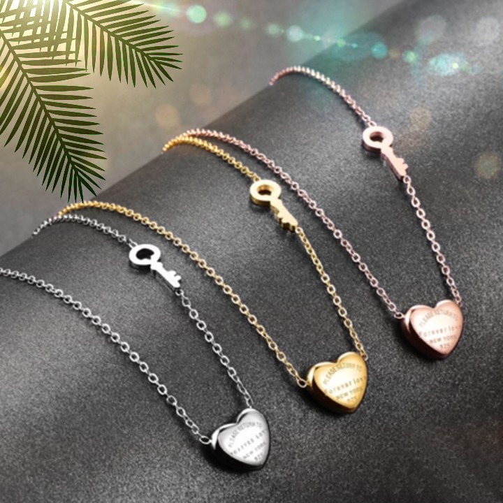 DÂY CHUYỀN TITAN CAO CẤP TRÁI TIM CÁCH ĐIỆU CHÌA KHÓA TN030 - siêu đẹp, không đen, chuẩn thời trang