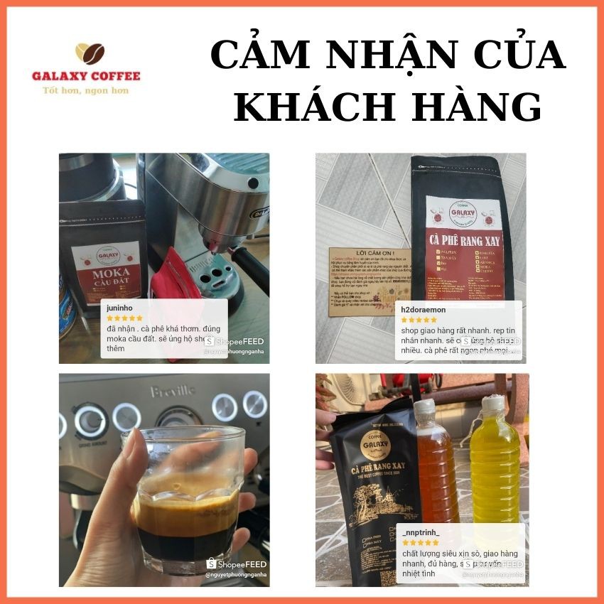 Cafe Nguyên Chất Rang Xay Mix 5 Hạt Cà Phê robusta, Arabica, Moka, Cherry, Culi Galaxy Coffee MIX5Q, 2Gói 500g Quà 29K