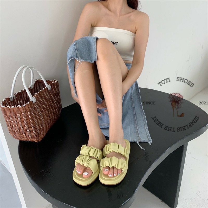 DÉP NỮ TOTIIE SHOES - GIÀY THỜI TRANG QUAI NGANG NHÚM BÈO - DÉP BÁNH MÌ ĐẾ XUỒNG 3 PHÂN D2204030