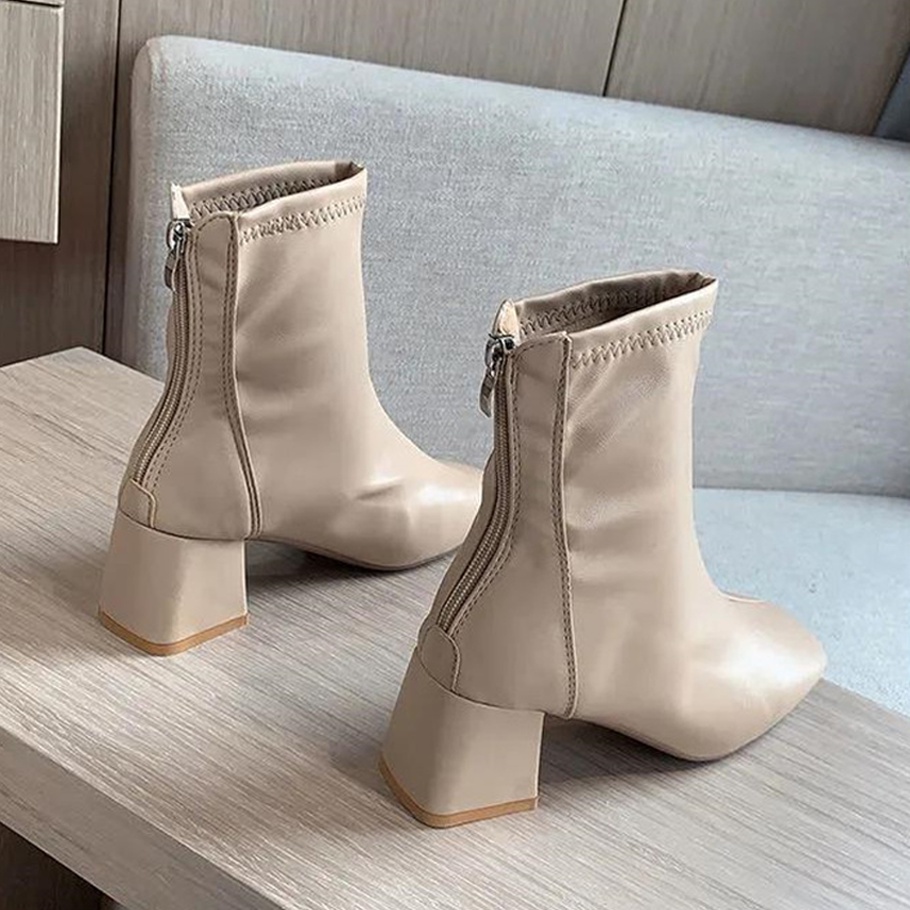 Giày Boot Martin Ulzzang Vintage, Giày Bốt Da Cao Gót Mũi Nhọn Cổ Cao Khóa Sau Đế Cao 5cm, Hàn Quốc - Iclassy_shoes