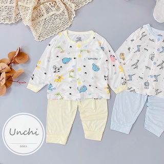 Bộ quần áo dài tay Unchi cúc giữa chất petit siêu mềm mát cho bé