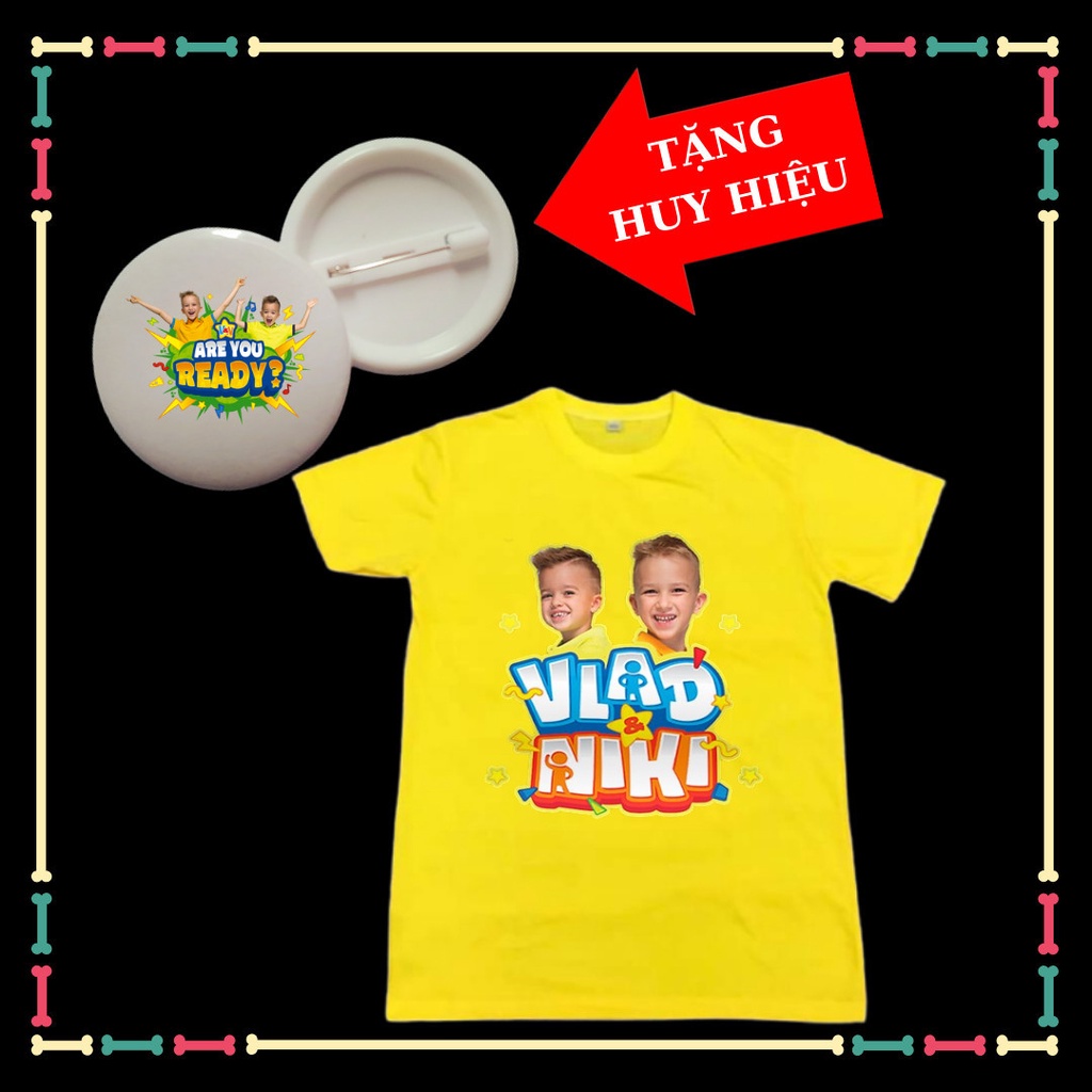 Áo thun cộc tay trẻ em vlad niki dễ thương, đủ size áo từ 10kg đến 90kg, kèm huy hiệu Vladniki
