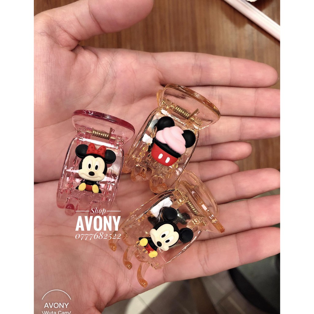 [đẹp] kẹp tóc càng cua, Bấu tóc 3 - 5 răng trong đính icon Mickey và donald