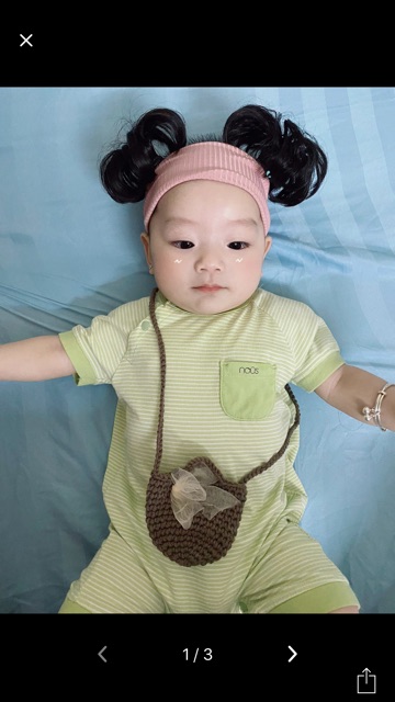 Turban tóc giả hai búi tóc không mái( ảnh khách nhí , 6-13kg)