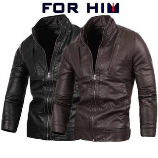 Áo khoác da dây kéo đôi for him-123, có lót lông, có túi trong