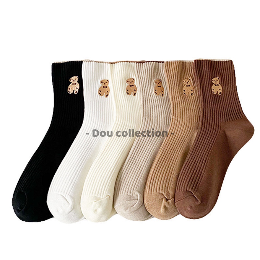 [Nowship2h] Vớ Tất Nữ Cổ Cao Cotton Họa Tiết Thêu Gấu Thời Trang Thu Đông Phong Cách Nhật Bản Dễ Thương - Mã TV026