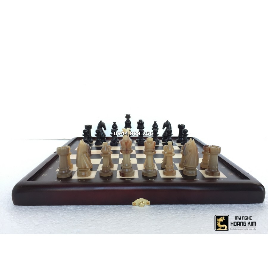 BỘ CỜ VUA ĐẸP SỪNG TRÂU ĐEN TRẮNG ( size XL), Mỹ Nghệ Hoàng Kim, bộ cờ vua cao cấp