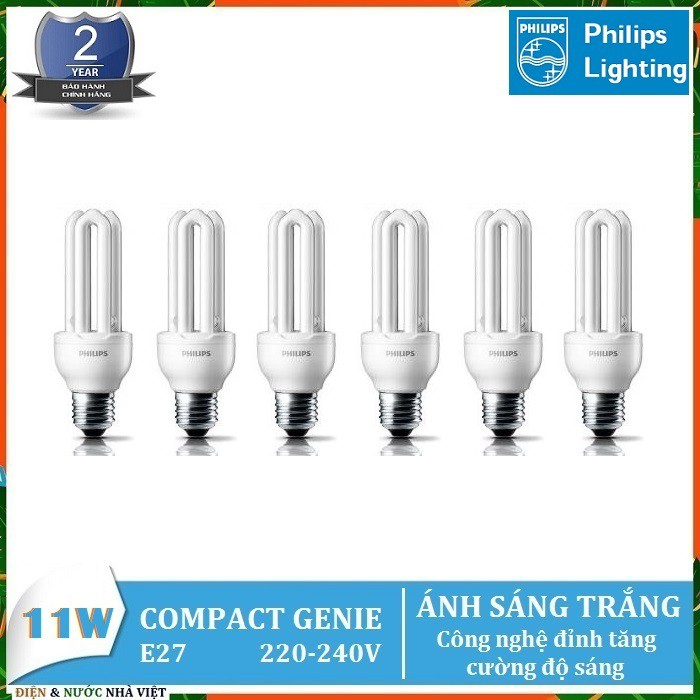 COMBO 6 BỘ - BÓNG ĐÈN PHILIPS GENIE 11W E27  HUỲNH QUANG COMPACT ( TIẾT KIỆM ĐIỆN - ÁNH SÁNG TRẮNG & VÀNG )