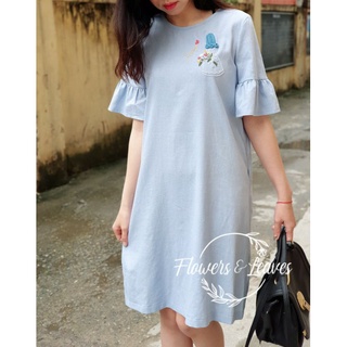 Váy linen xanh pastel thêu cô gái