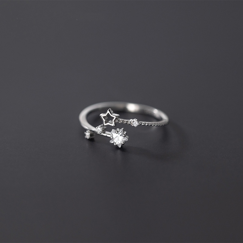 Nhẫn nữ nhẫn bạc đính đá ngôi sao năm cánh 2 bên Cá jewelry NB107