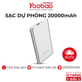 Sạc dự phòng 20000mAh Yoobao A2 Polymer Slim Đèn LED hiển thị dung lượng pin - Hàng chính hãng - Bảo hành 12 tháng