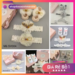 Set tất vớ và 2 băng đô đáng yêu cho bé gái 0-6 tháng tuổi