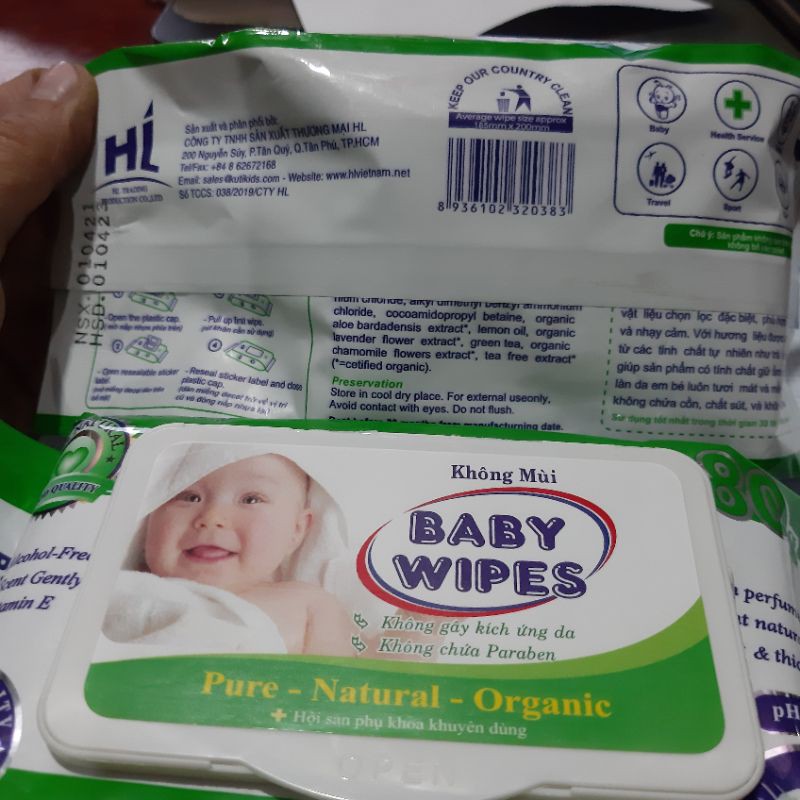 Khăn ướt không mùi cao cấp baby wipes - Bịch 80 gr