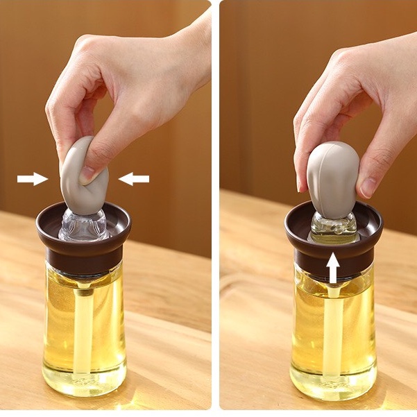 Lọ đựng dầu ăn thủy tinh 2 IN 1, kèm cọ quét silicon chịu nhiệt