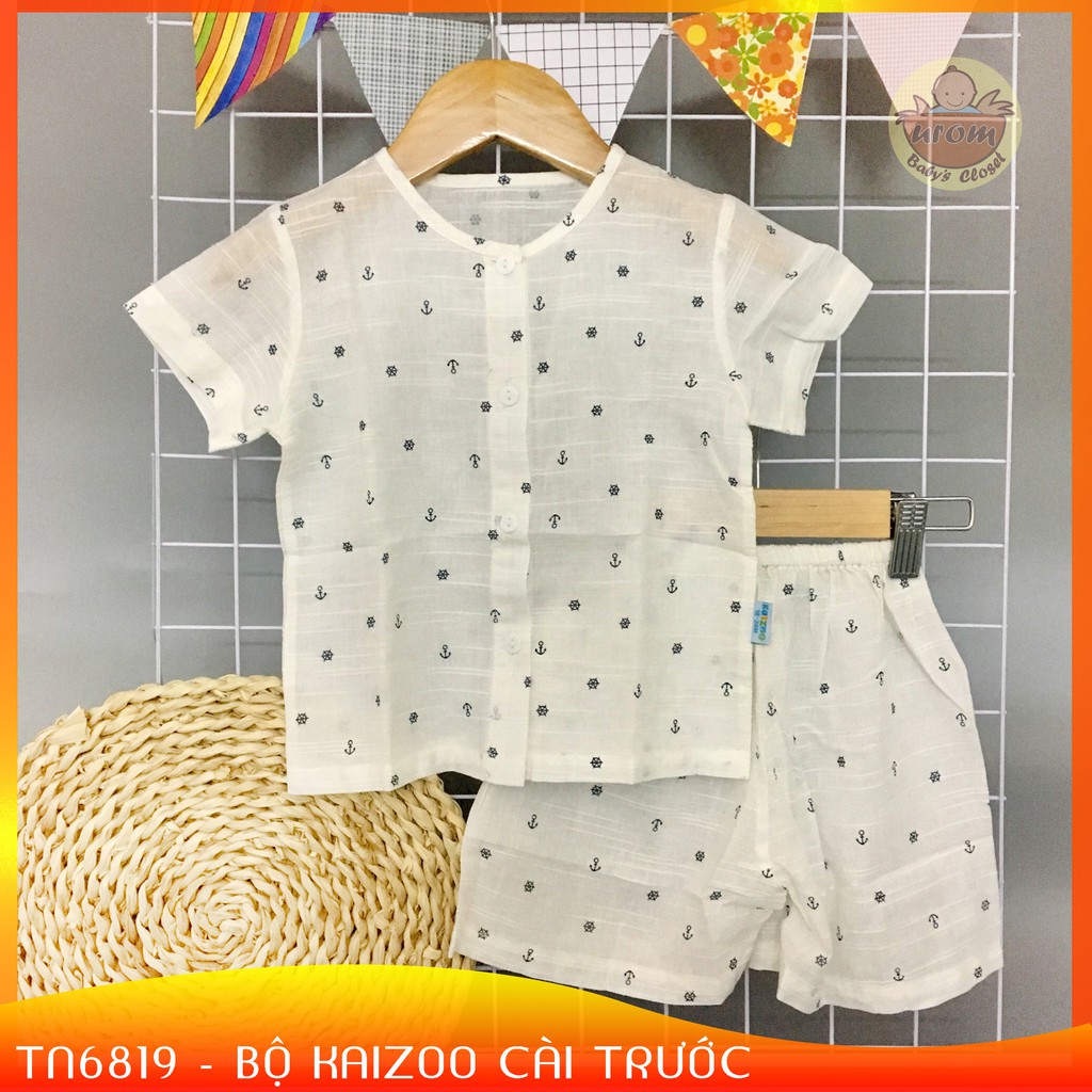 Bộ Kaizoo Tay Ngắn Viền Cổ Cotton Kate Cài Trước 1T- 5T