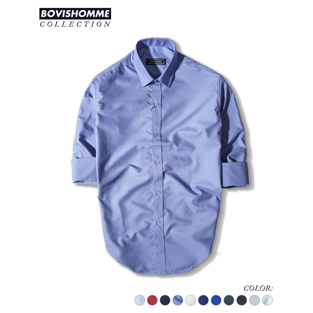 Áo sơ mi nam Bovis Homme tay dài SD135, màu xanh thiên thanh, Frm slim, chất liệu modal, mặt vải mềm mượt, thoáng mát