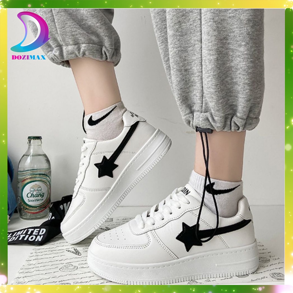 Giày thể thao nữ hình ngôi sao HOTTREND 2022 phong cách Hàn Quốc đế cao su đúc cao 3cm chất da mềm dễ làm sạch DOZIMAX