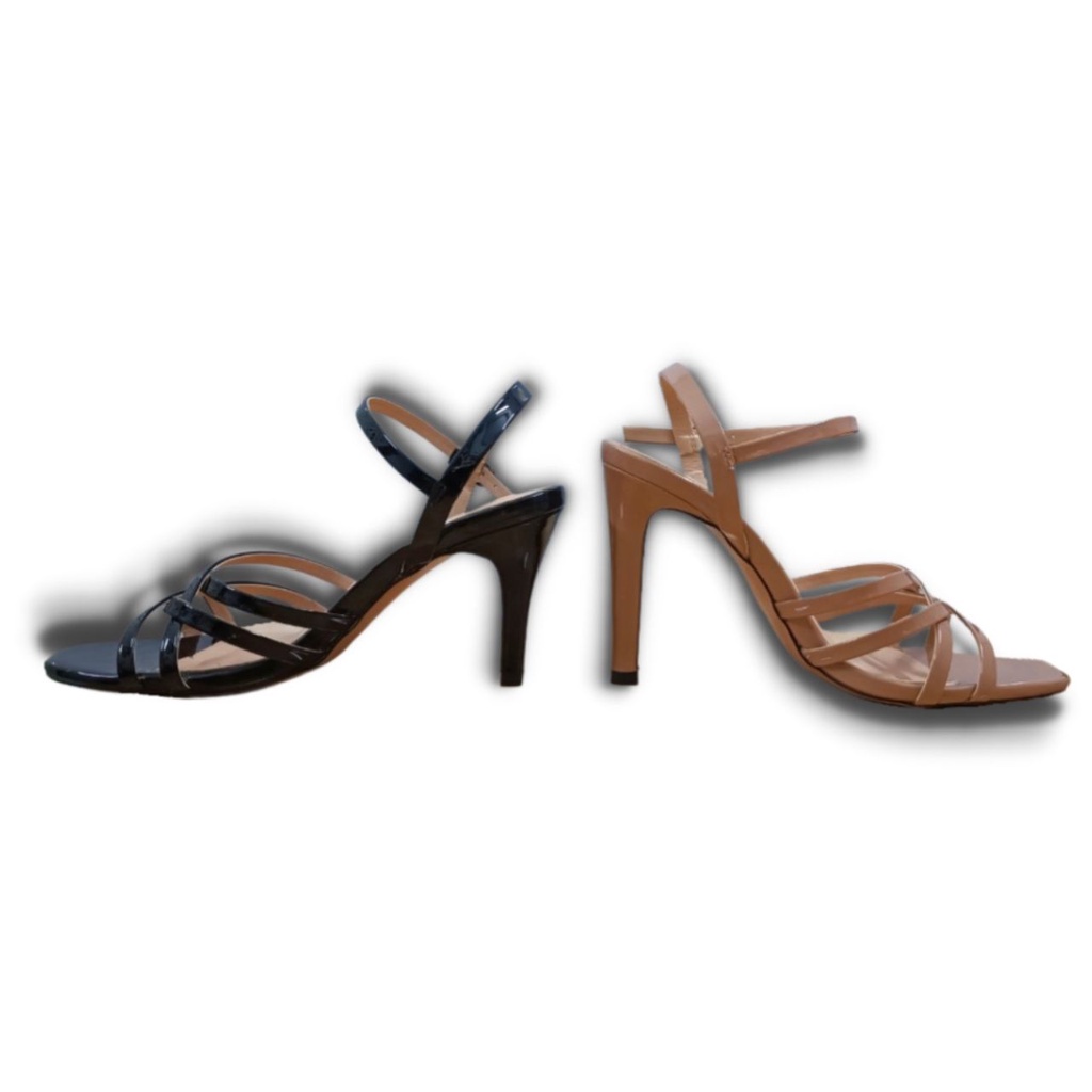 Giày sandal cao gót 9p HADU G929 quai rọ đan dây, da bóng -nh2 ^
