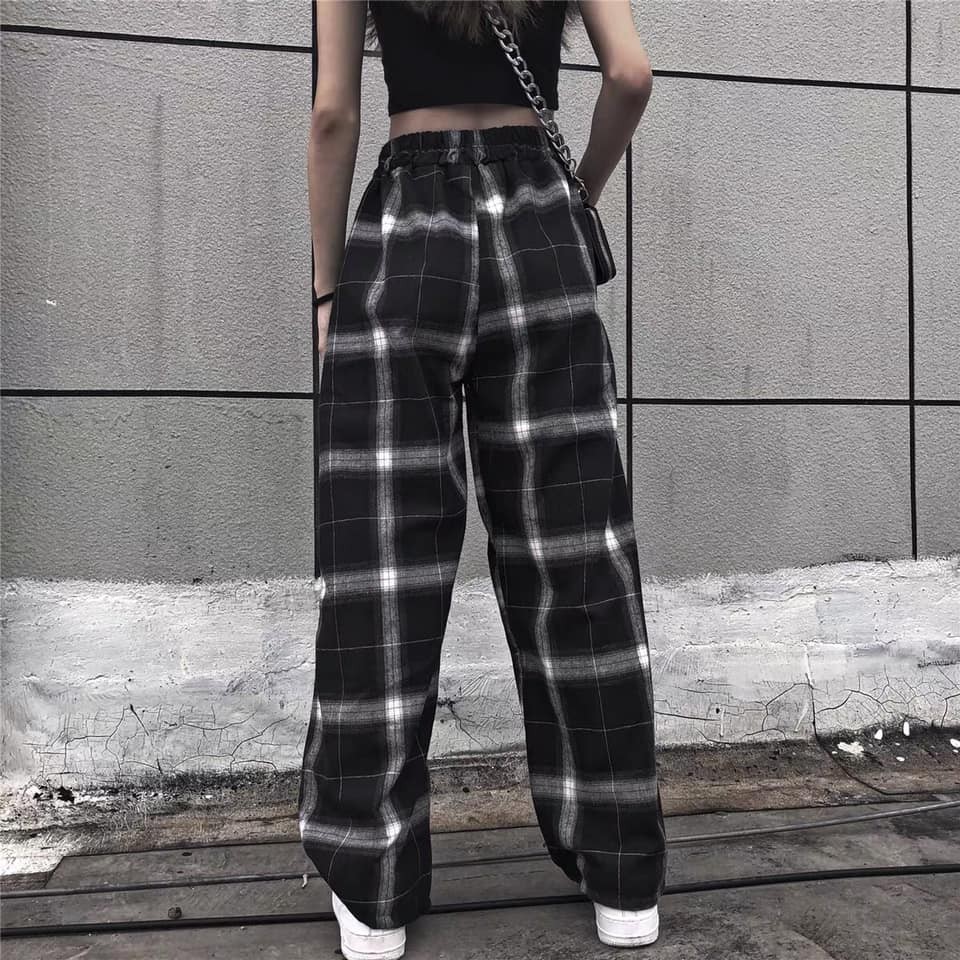 [C32] Quần CARO PANT unisex ống suông rộng cạp chun hack chân tôn dáng chất vải thô kẻ hàng có size 3 màu cực ngầu