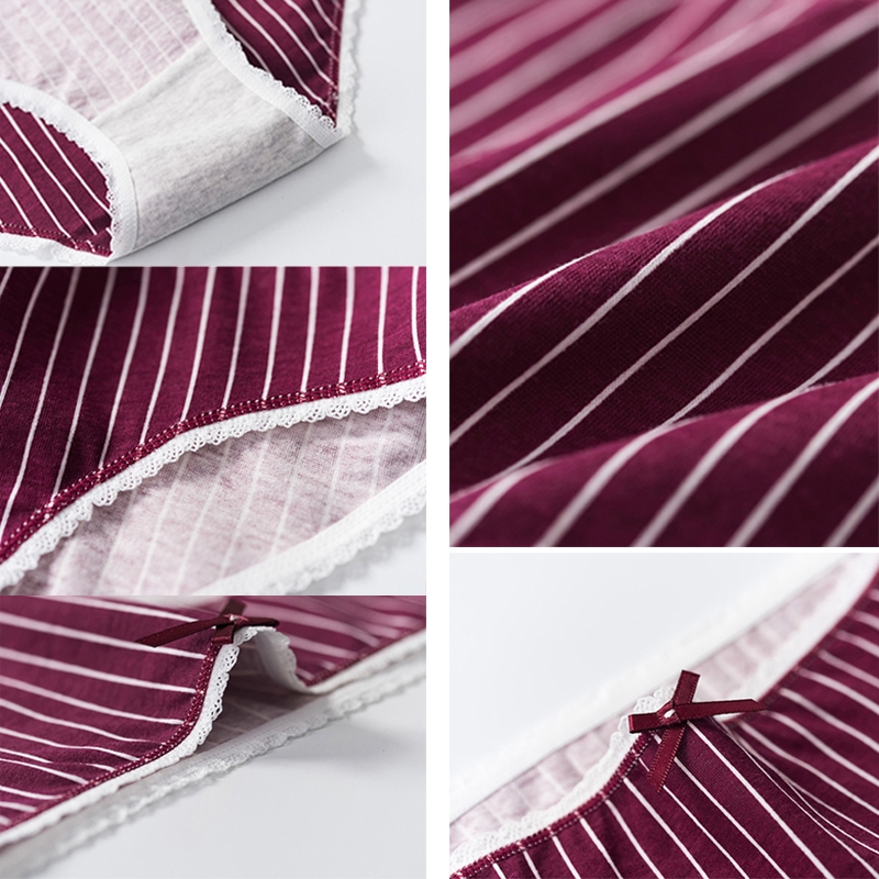 Quần lót cotton tam giác kẻ sọc trang trí nơ thoáng khí cho nữ | BigBuy360 - bigbuy360.vn