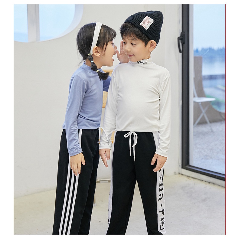 Áo thun tay dài cổ lọ màu trơn ôm dáng thời trang cho bé trai và bé gái