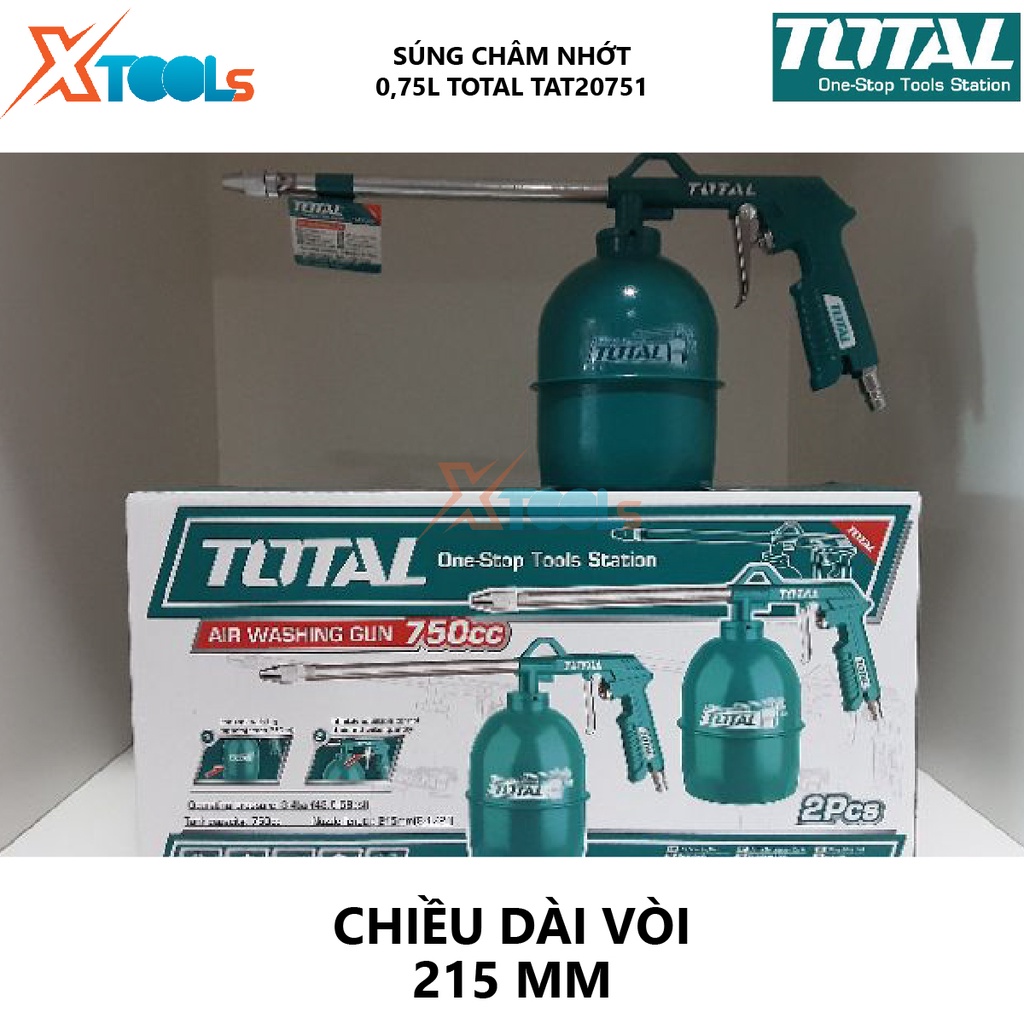 Súng xịt thổi khí TOTAL TAT20751 súng châm nhớt 3-4bar (43.5-58 psi), 180l/phút (6.3cfm), Chiều dài vòi 215mm(8-1/2&quot;″)