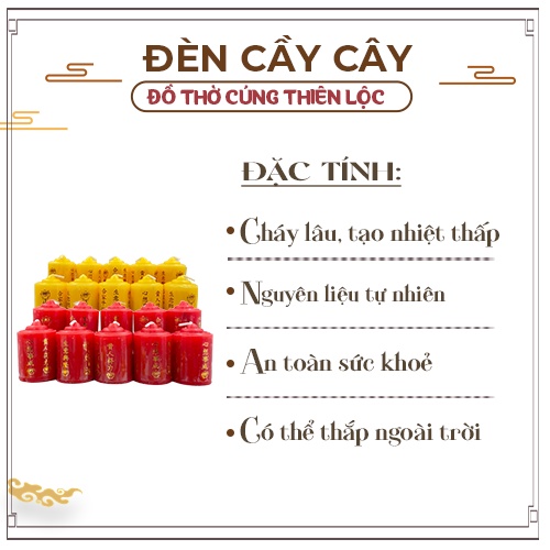 Đèn Cầy Pháo Loại Nhỏ Cháy Lâu Trụ Tròn 8x19x6 cm Đồ Thờ Cúng Thiên Lộc - Hộp 5 Cặp