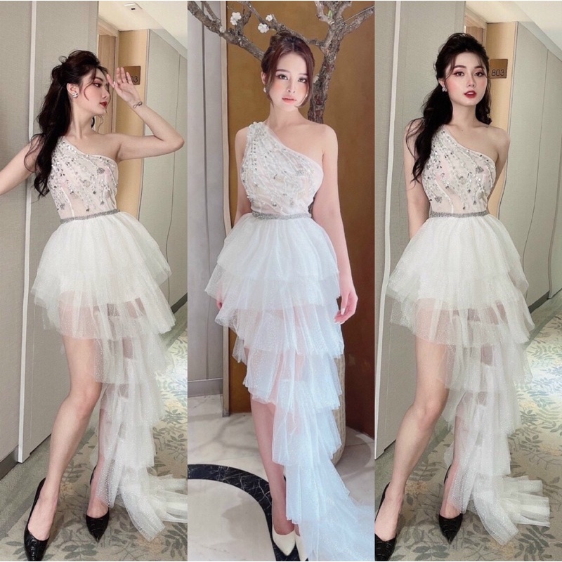 ĐẦM LỆCH VAI DỰ TIỆC DÚN TẦNG KẾT CƯỜM full S/M/L/Xl (ẢNH VÀ VIDEO DO CHỦ SHOP TỰ CHỤP 1000% )