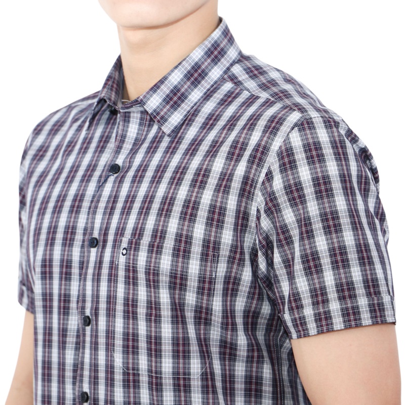 Áo sơ mi ngắn tay nam Owen Bamboo Body Fit Navy trắng đỏ - BA23535N