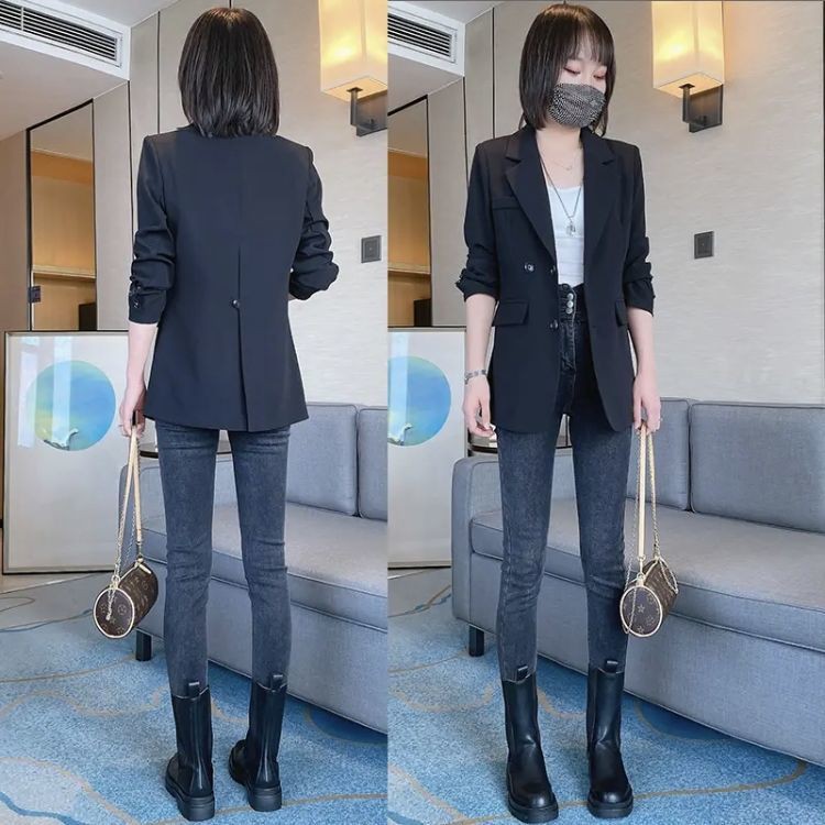 Áo khoác suit nhỏ màu đỏ đen chiên xù đường phố 2021 phiên bản mới mùa xuân và thu Hàn Quốc của nữ mỏng mặc th