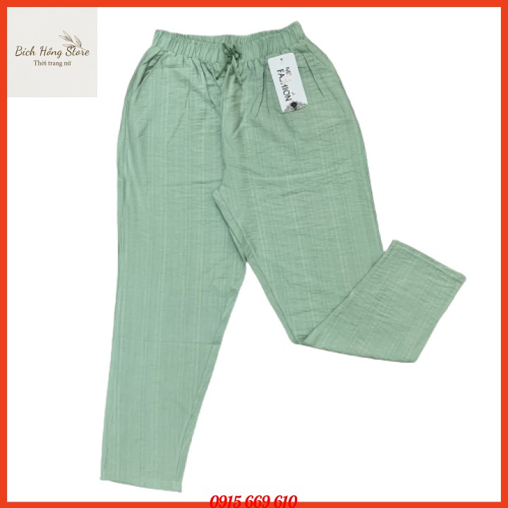 Quần Baggy Nữ Cạp Chun Vải Đũi Siêu Mềm Mịn Mát, Màu Sắc Đẹp Lung Linh - Đủ size
