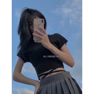 [ẢNH THẬT ĐỘC QUYỀN SMOR.VN] Áo croptop tay ngắn, đan dây eo