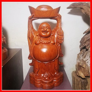 Tượng phật di lặc nâng vàng cao 40cm bằng gỗ hương