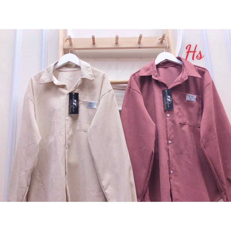 Áo sơ mi nhung tăm tay bồng dài tay khoác hè dáng rộng