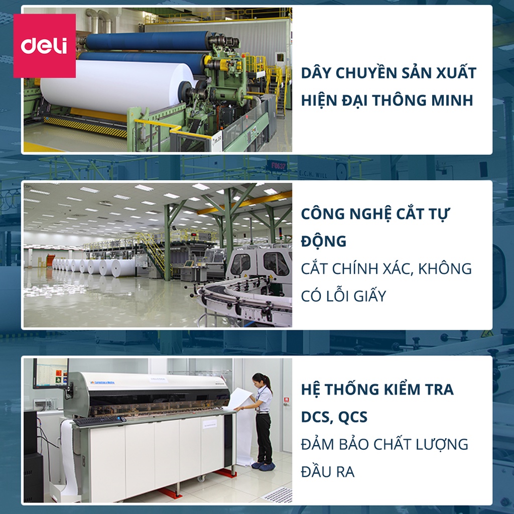 [MUA NHIỀU GIẢM THÊM] Giấy in A4 cao cấp Deli định lượng 70gsm - Tệp 500 tờ,  chống tích điện, chống lóa - W7401