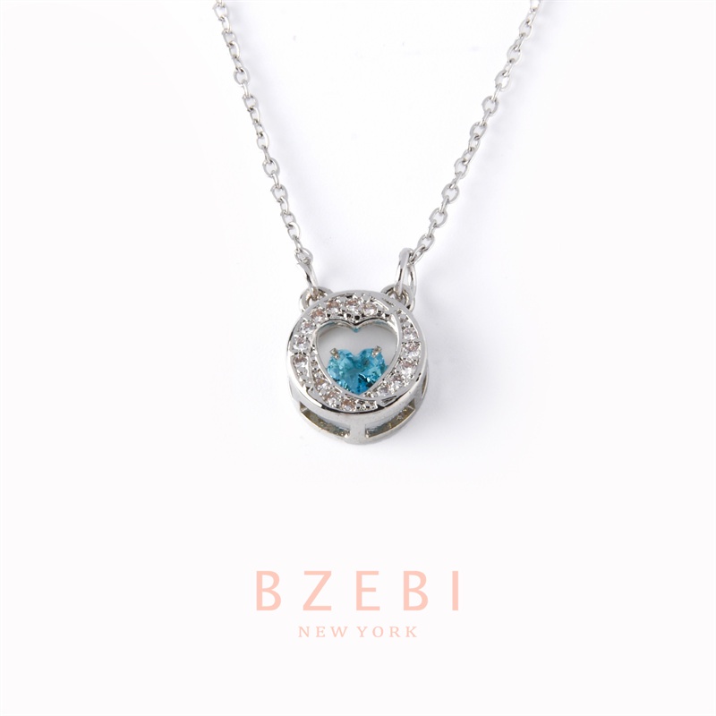 Vòng cổ BZEBI Platinum Mặt Tròn Họa Tiết Kim Cương Hình Trái Tim Màu Bạc 723N Cho Nữ
