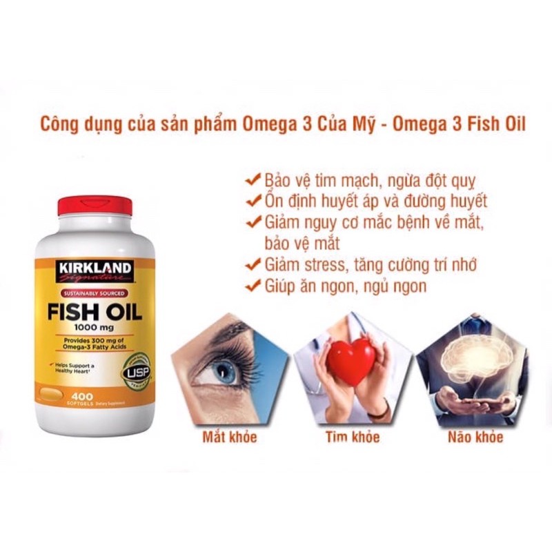 Dầu cá KIRKLAND 0mega-3 FISH OIL 1000mg Hàng Mỹ (400 viên)