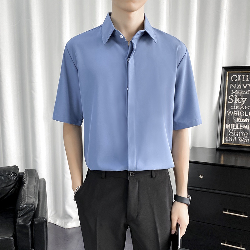 Áo sơ mi nam tay ngắn SANVADIO áo sơ mi tay lỡ giấu khuy form rộng dáng unisex phong cách hàn quốc hottrend 2022 ASM44