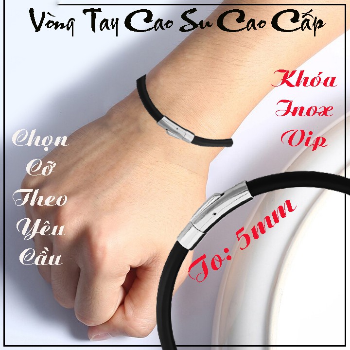 Vòng tay cao su 5 ly cao cấp khóa inox Vip màu trắng - Chọn size theo yêu cầu - Đem lại đẳng cấp phong độ cho người đeo