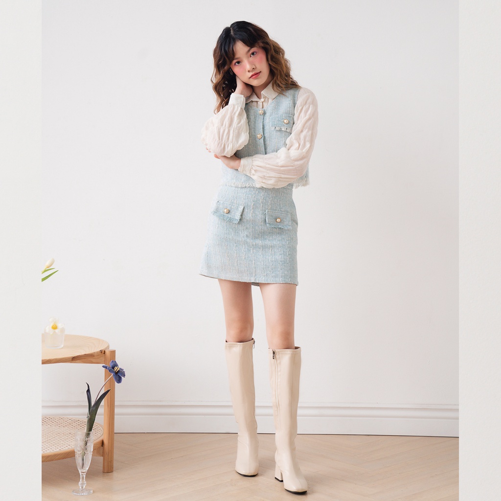 BLEUBIRD Áo gile tweed CORA TWEED TOP