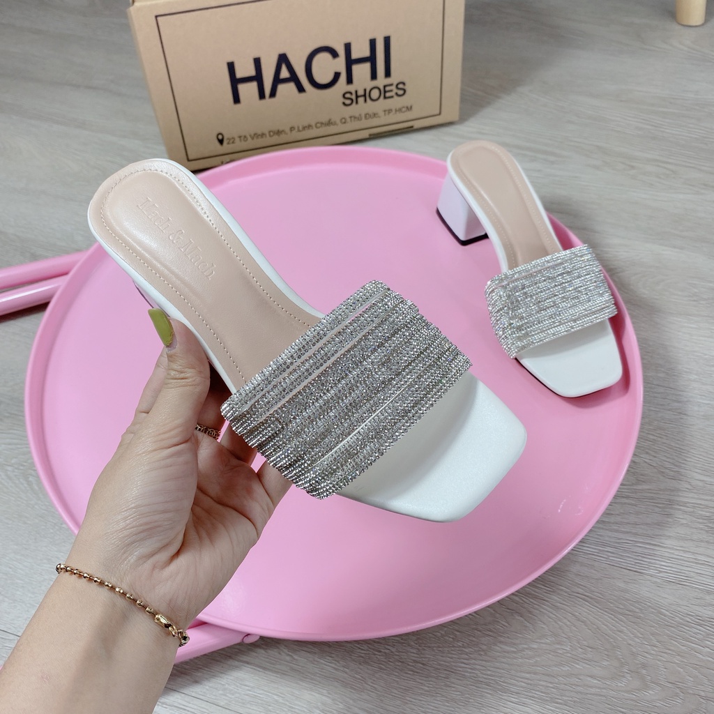 Dép guốc nữ đính đá gót vuông cao 5cm B130 Hachi shoes