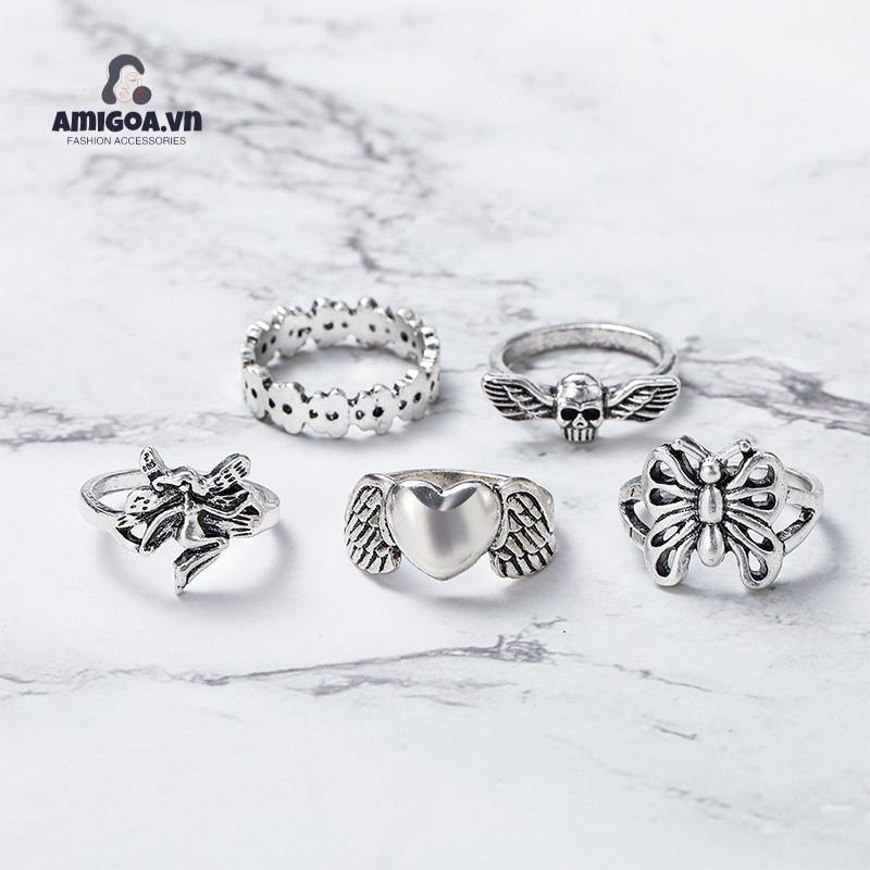 ✨✨Bộ 5 Nhẫn Hở Họa Tiết Cánh Bướm Phong Cách Vintage Sáng Tạo