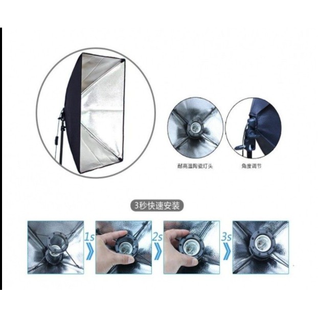 Đèn chụp ảnh livestream, chụp ảnh studio bộ gồm 1 chân đền +kèm softbox 50x70cm + bóng đèn