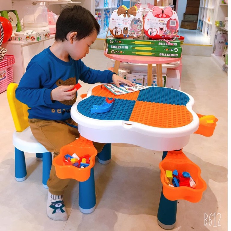 Bộ bàn lego đa năng hoa anh đào, Bàn học cho bé kèm 85 chi tiết Lego