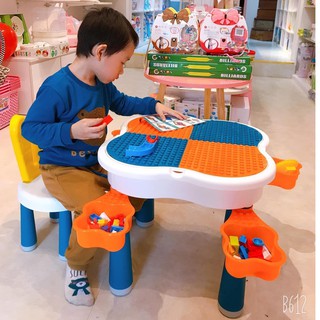 Bộ bàn lego đa năng hoa anh đào, Bàn học cho bé kèm 85 chi tiết Lego