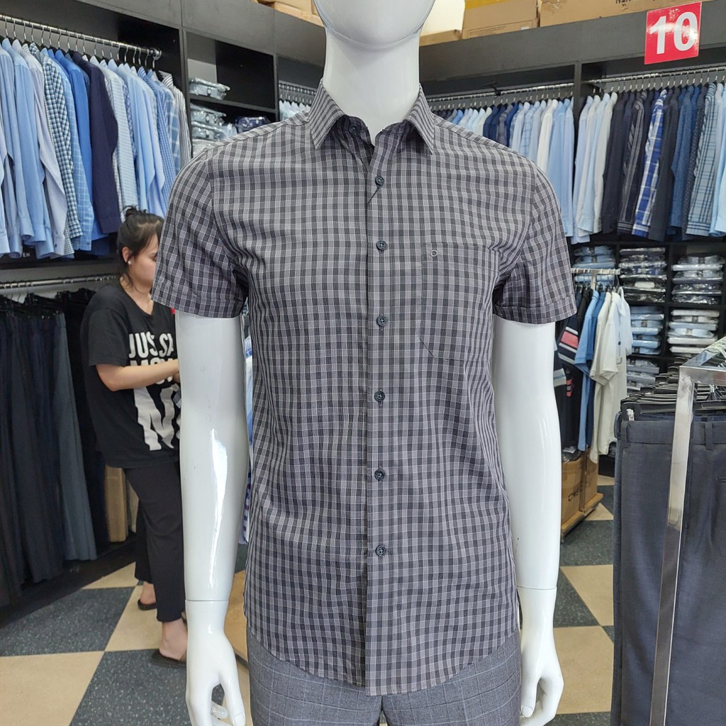 Áo Sơ Mi Nam Ngắn Tay Owen AR22709NT Somi Cộc Tay Công Sở Cao Cấp Kẻ Caro Nhỏ Nâu Xám Sợi Bạch Đàn Dáng Suông Tà Lượn | BigBuy360 - bigbuy360.vn