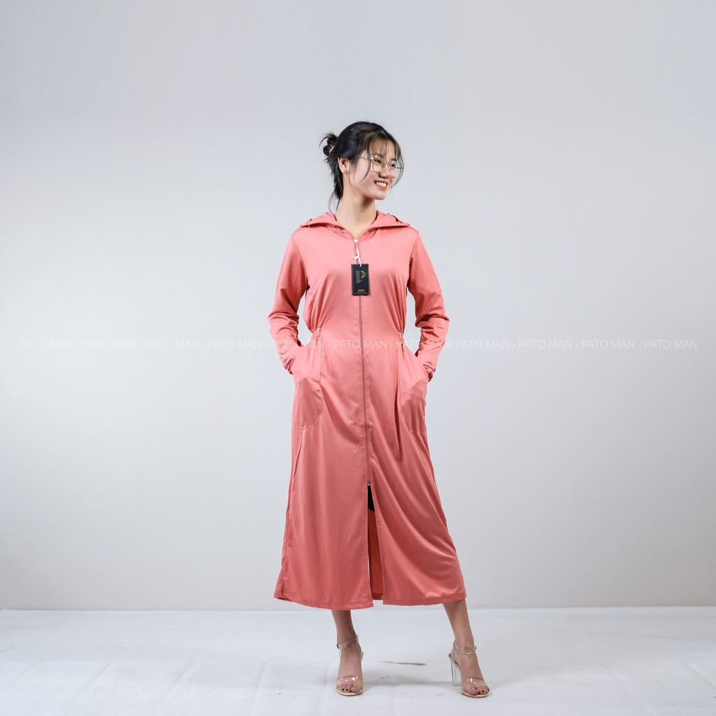 Áo chống nắng toàn thân PATO áo khoác nắng nữ dáng dài chun eo chất kim cương thông hơi
