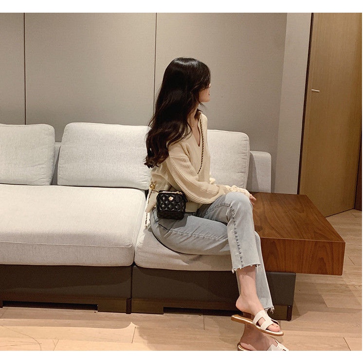Túi đeo vai mini đính đá phối dây xích thời trang dành cho nữ