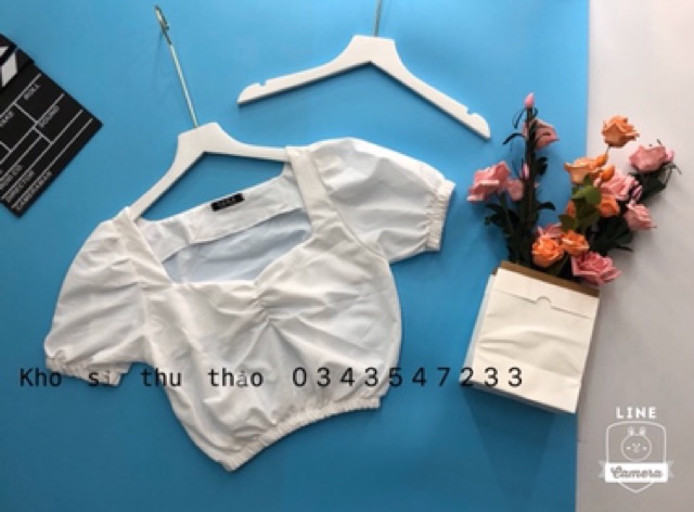 Áo Croptop tay phồng hình chụp thật kèm video